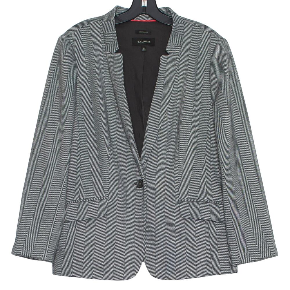 Talbots Aberdeen Blazer Herringbone Black Plus Size 14 Ponte Office Quiet Luxury